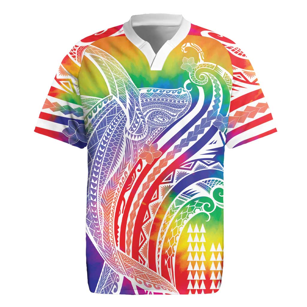 Aloha Pride Rainbow Tie Dye Rugby Jersey Humpback Whale - Love is Love