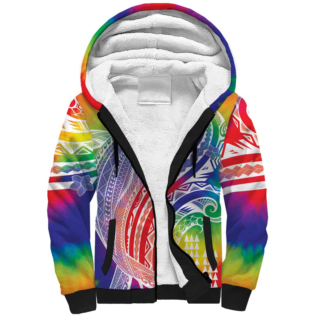 Aloha Pride Rainbow Tie Dye Sherpa Hoodie Humpback Whale - Love is Love LT7 Unisex Colorful - Polynesian Pride