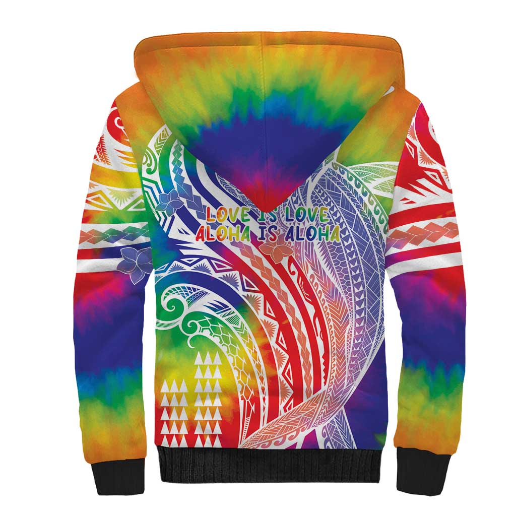 Aloha Pride Rainbow Tie Dye Sherpa Hoodie Humpback Whale - Love is Love LT7 - Polynesian Pride