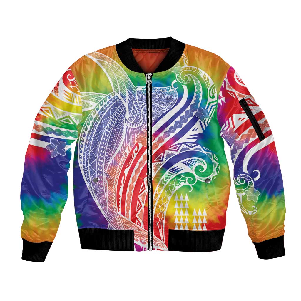 Aloha Pride Rainbow Tie Dye Sleeve Zip Bomber Jacket Humpback Whale - Love is Love