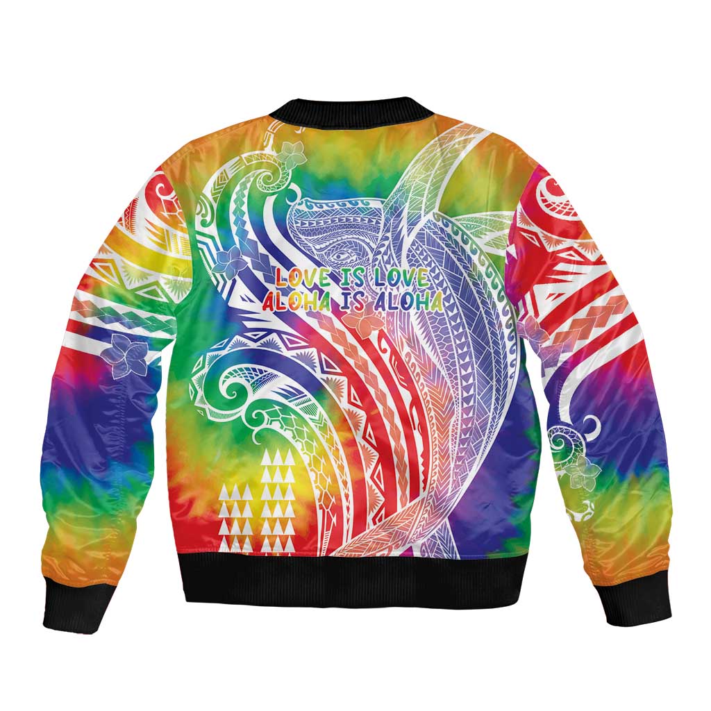 Aloha Pride Rainbow Tie Dye Sleeve Zip Bomber Jacket Humpback Whale - Love is Love