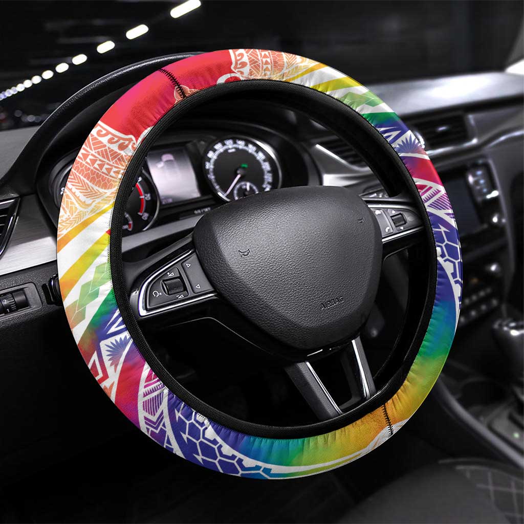 Aloha Pride Rainbow Tie Dye Steering Wheel Cover Humpback Whale - Love is Love LT7 Universal Fit Colorful - Polynesian Pride
