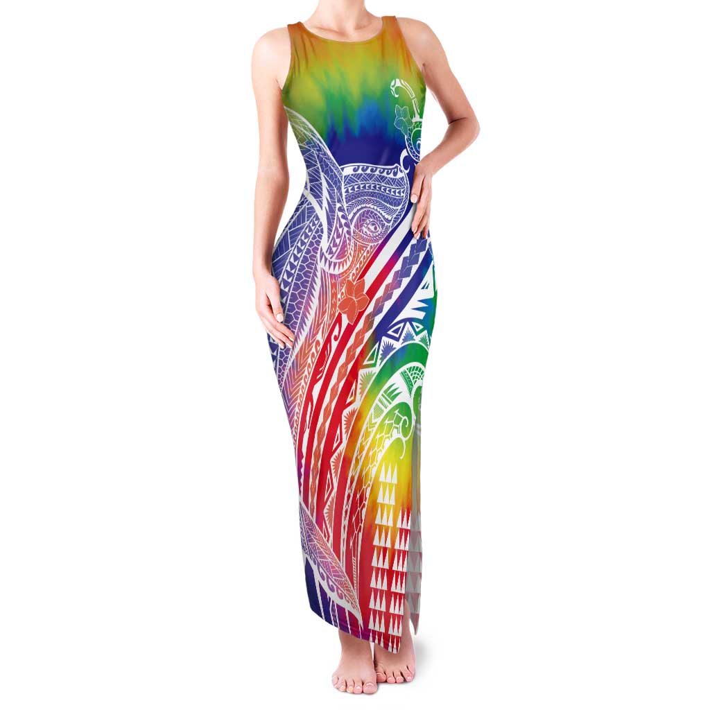 Aloha Pride Rainbow Tie Dye Tank Maxi Dress Humpback Whale - Love is Love LT7 Women Colorful - Polynesian Pride