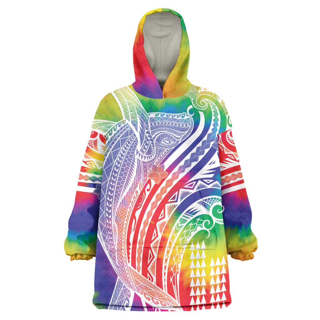 Aloha Pride Rainbow Tie Dye Wearable Blanket Hoodie Humpback Whale - Love is Love LT7 One Size Colorful - Polynesian Pride