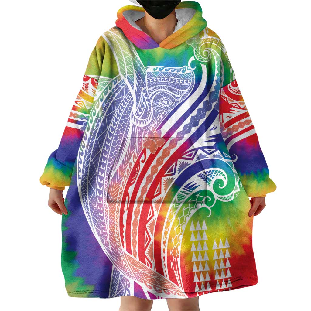 Aloha Pride Rainbow Tie Dye Wearable Blanket Hoodie Humpback Whale - Love is Love LT7 - Polynesian Pride