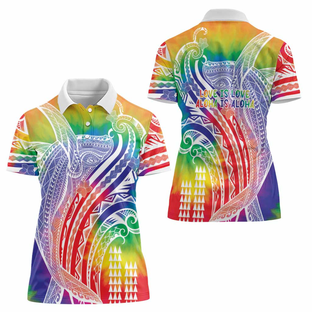 Aloha Pride Rainbow Tie Dye Women Polo Shirt Humpback Whale - Love is Love