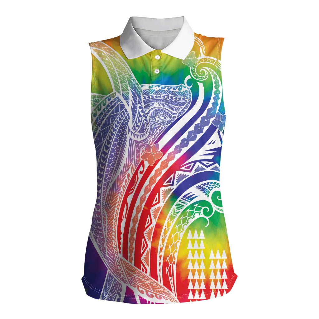 Aloha Pride Rainbow Tie Dye Women Sleeveless Polo Shirt Humpback Whale - Love is Love