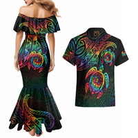 Hawaii Pride Couples Matching Mermaid Dress and Hawaiian Shirt Rainbow Swirls LT7 - Polynesian Pride