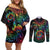 Hawaii Pride Couples Matching Off Shoulder Short Dress and Long Sleeve Button Shirt Rainbow Swirls