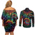 Hawaii Pride Couples Matching Off Shoulder Short Dress and Long Sleeve Button Shirt Rainbow Swirls