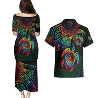 Hawaii Pride Couples Matching Puletasi and Hawaiian Shirt Rainbow Swirls LT7 - Polynesian Pride
