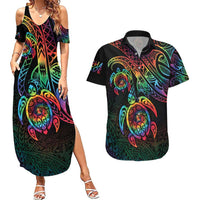 Hawaii Pride Couples Matching Summer Maxi Dress and Hawaiian Shirt Rainbow Swirls LT7 Colorful - Polynesian Pride