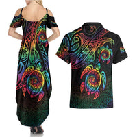 Hawaii Pride Couples Matching Summer Maxi Dress and Hawaiian Shirt Rainbow Swirls LT7 - Polynesian Pride