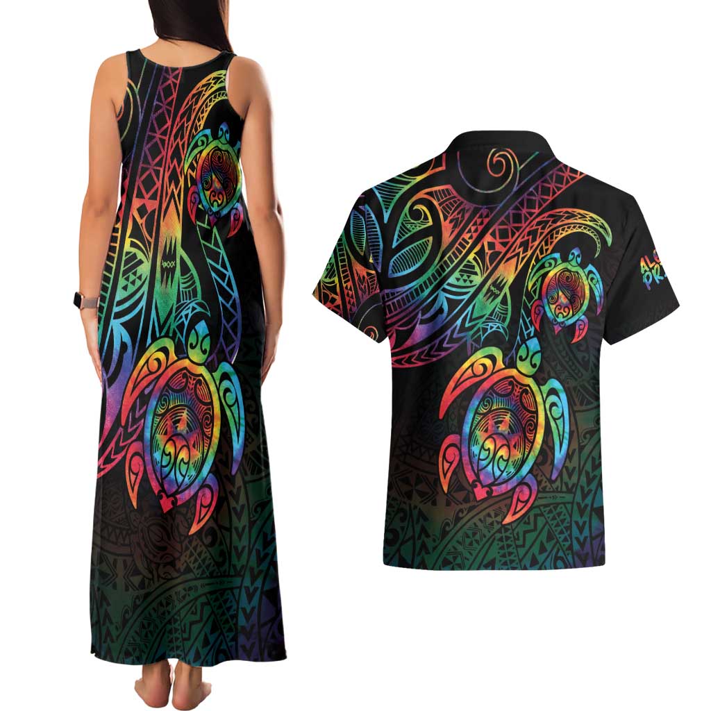 Hawaii Pride Couples Matching Tank Maxi Dress and Hawaiian Shirt Rainbow Swirls LT7 - Polynesian Pride