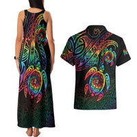 Hawaii Pride Couples Matching Tank Maxi Dress and Hawaiian Shirt Rainbow Swirls LT7 - Polynesian Pride