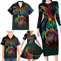 Hawaii Pride Family Matching Long Sleeve Bodycon Dress and Hawaiian Shirt Rainbow Swirls