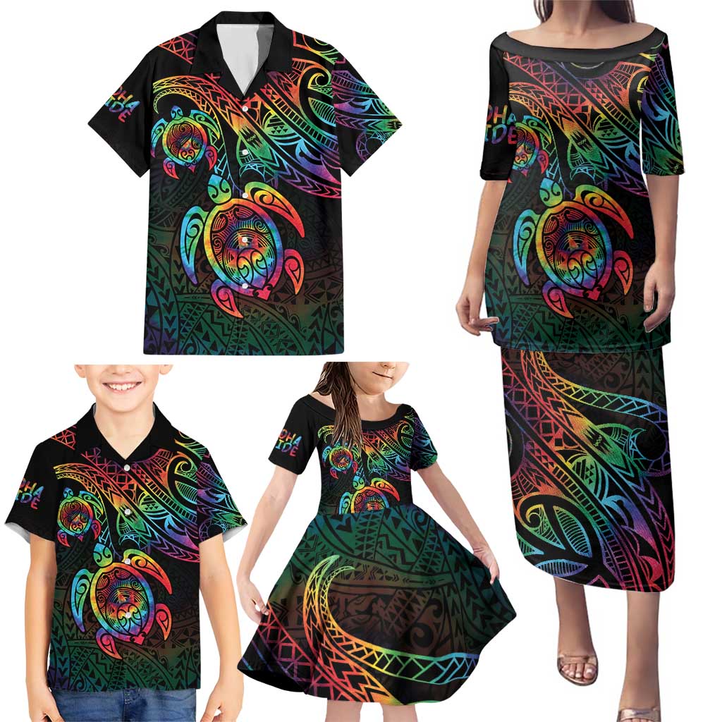Hawaii Pride Family Matching Puletasi and Hawaiian Shirt Rainbow Swirls