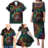Hawaii Pride Family Matching Puletasi and Hawaiian Shirt Rainbow Swirls