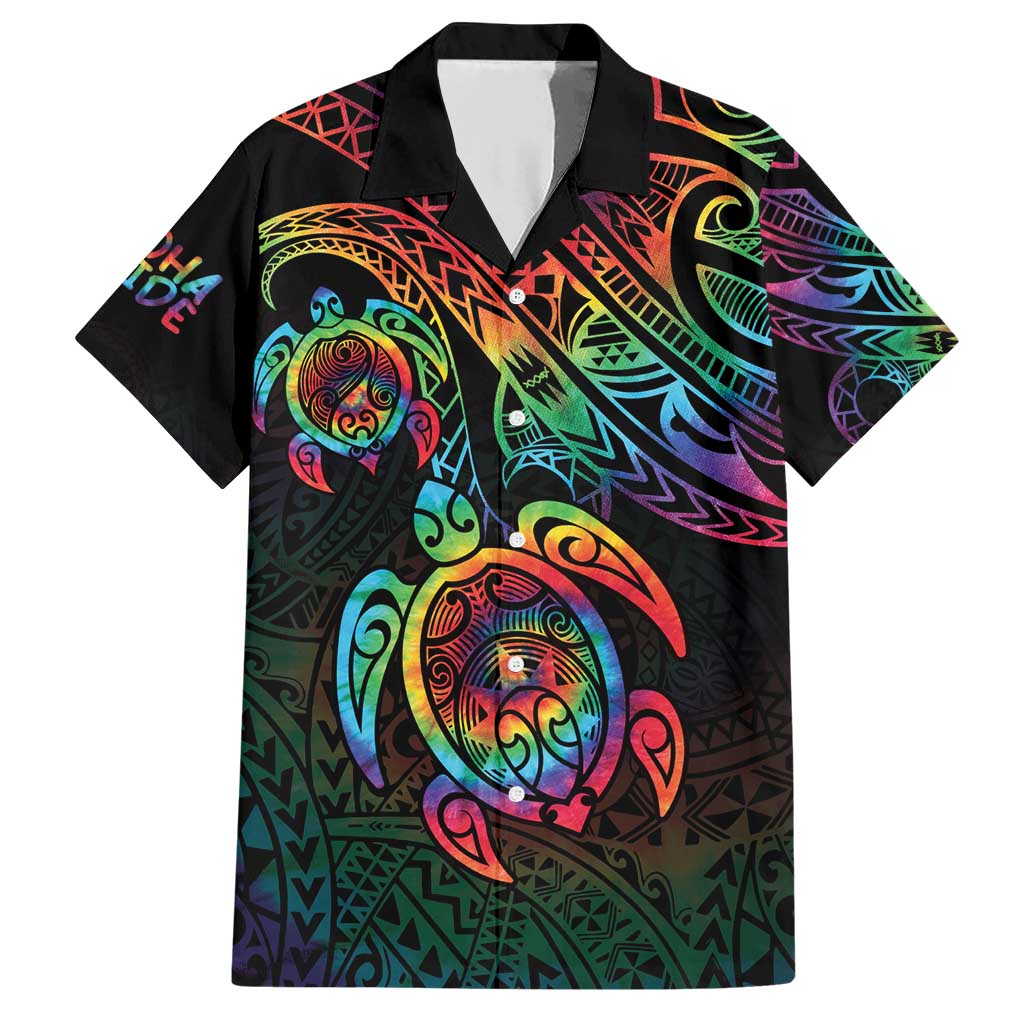 Hawaii Pride Family Matching Short Sleeve Bodycon Dress and Hawaiian Shirt Rainbow Swirls