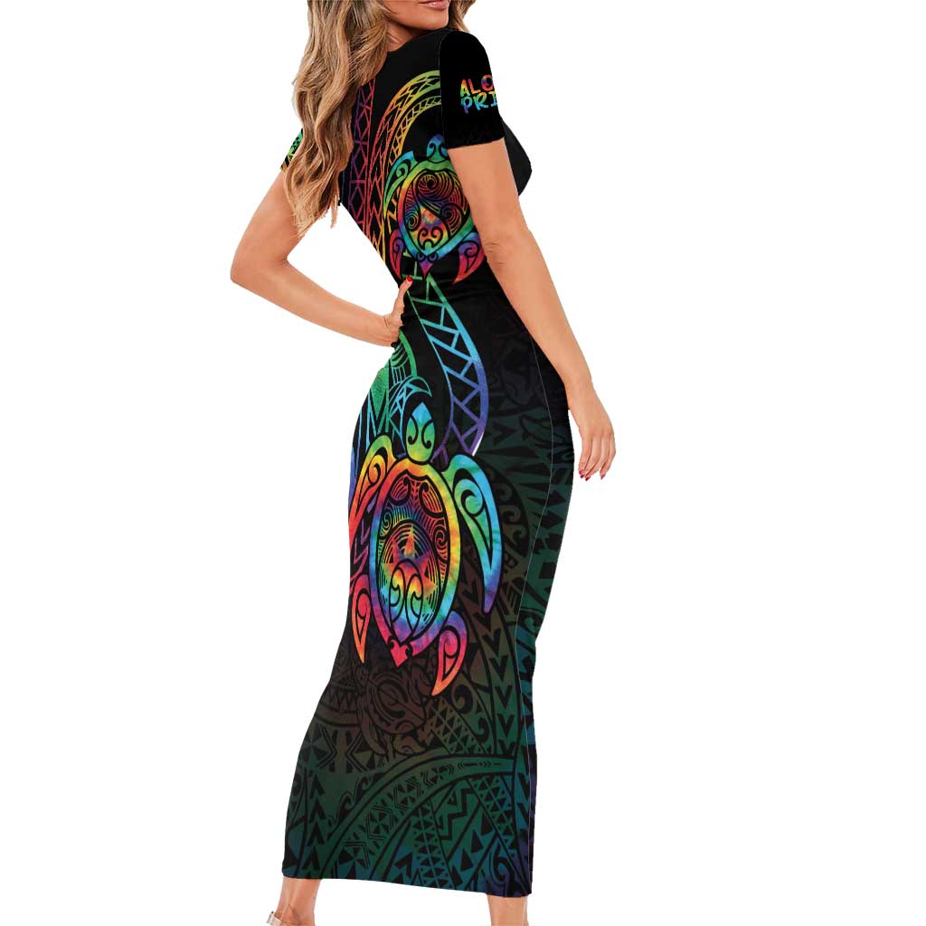 Hawaii Pride Family Matching Short Sleeve Bodycon Dress and Hawaiian Shirt Rainbow Swirls