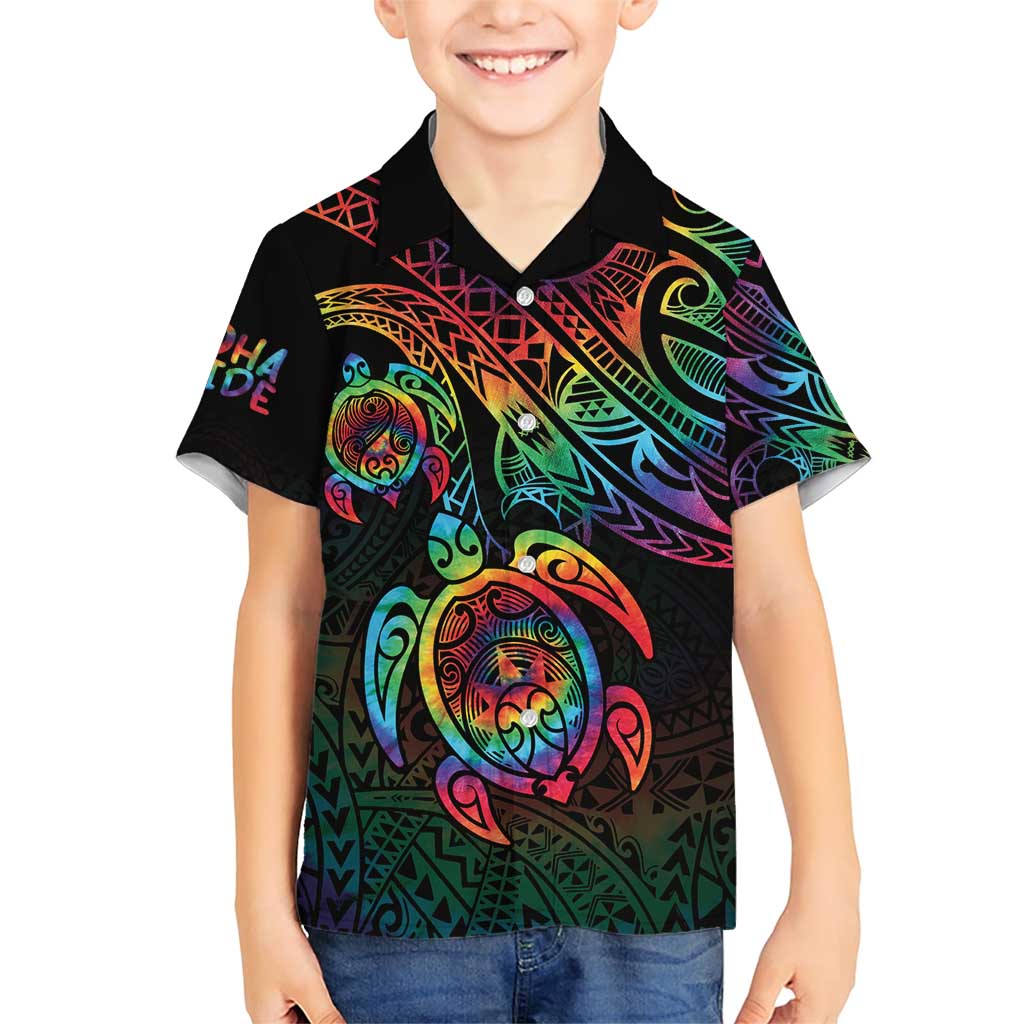 Hawaii Pride Family Matching Short Sleeve Bodycon Dress and Hawaiian Shirt Rainbow Swirls