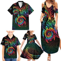 Hawaii Pride Family Matching Summer Maxi Dress and Hawaiian Shirt Rainbow Swirls