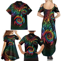 Hawaii Pride Family Matching Summer Maxi Dress and Hawaiian Shirt Rainbow Swirls