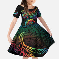 Hawaii Pride Kid Short Sleeve Dress Rainbow Swirls LT7 KID Colorful - Polynesian Pride
