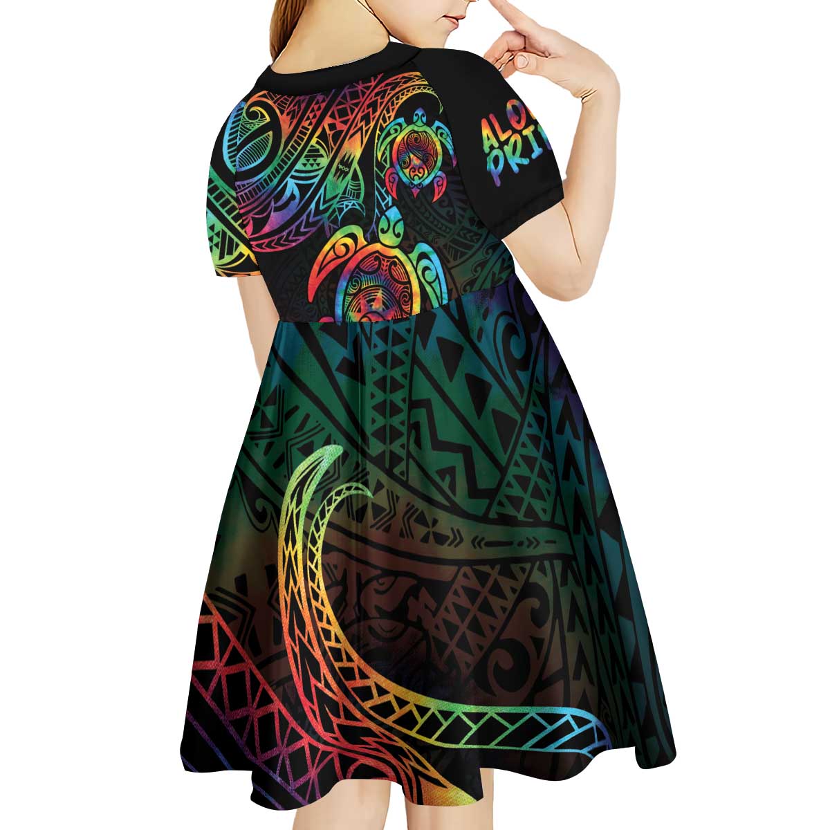Hawaii Pride Kid Short Sleeve Dress Rainbow Swirls LT7 - Polynesian Pride