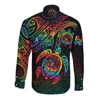 Hawaii Pride Long Sleeve Button Shirt Rainbow Swirls LT7 - Polynesian Pride