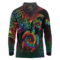 Hawaii Pride Long Sleeve Polo Shirt Rainbow Swirls