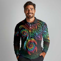 Hawaii Pride Long Sleeve Polo Shirt Rainbow Swirls