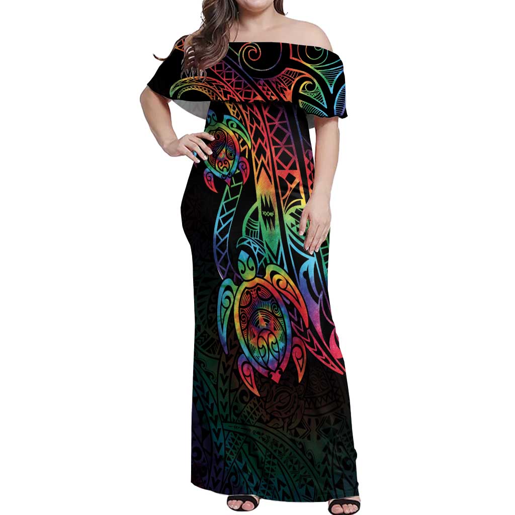 Hawaii Pride Off Shoulder Maxi Dress Rainbow Swirls LT7 Women Colorful - Polynesian Pride