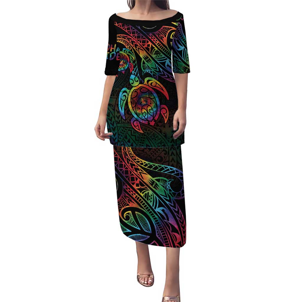 Hawaii Pride Puletasi Rainbow Swirls LT7 Long Dress Colorful - Polynesian Pride
