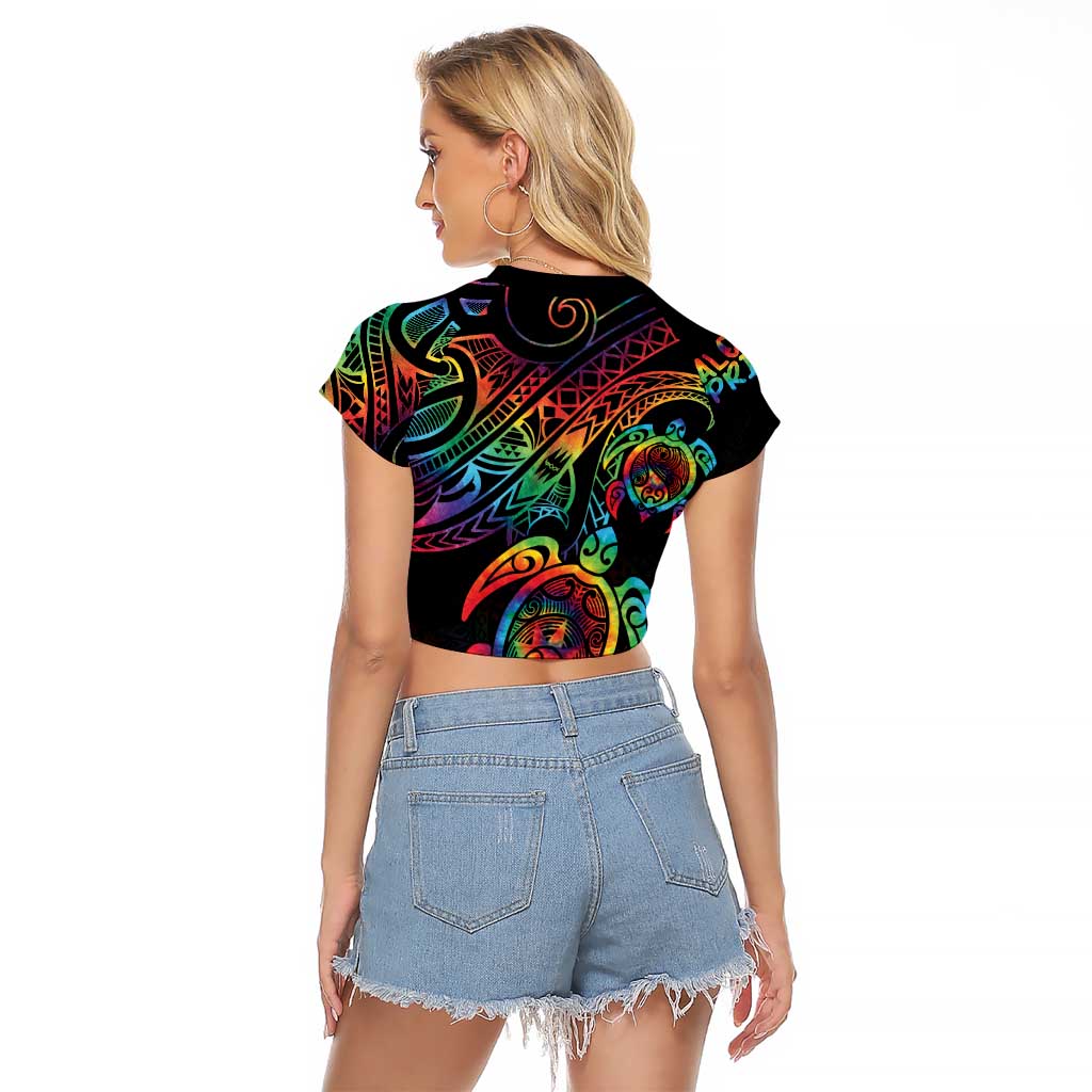 Hawaii Pride Raglan Cropped T Shirt Rainbow Swirls