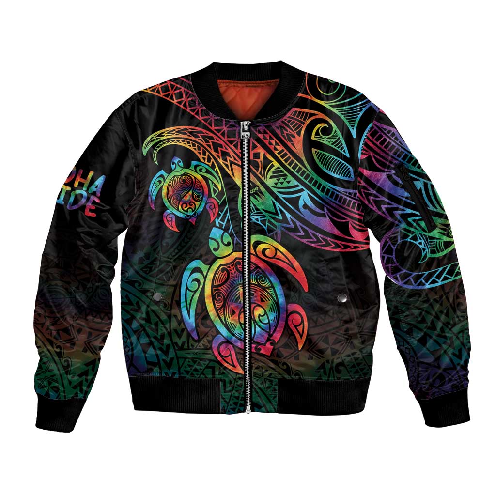 Hawaii Pride Sleeve Zip Bomber Jacket Rainbow Swirls