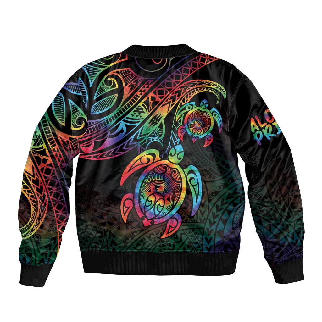 Hawaii Pride Sleeve Zip Bomber Jacket Rainbow Swirls