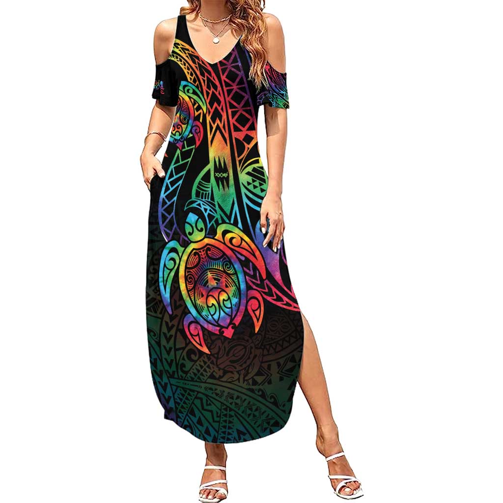 Hawaii Pride Summer Maxi Dress Rainbow Swirls LT7 Women Colorful - Polynesian Pride