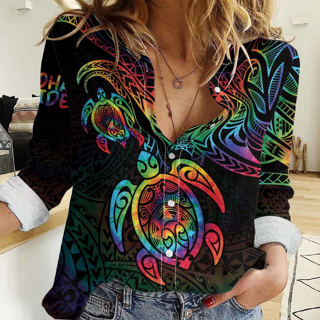 Hawaii Pride Women Casual Shirt Rainbow Swirls