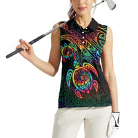 Hawaii Pride Women Sleeveless Polo Shirt Rainbow Swirls