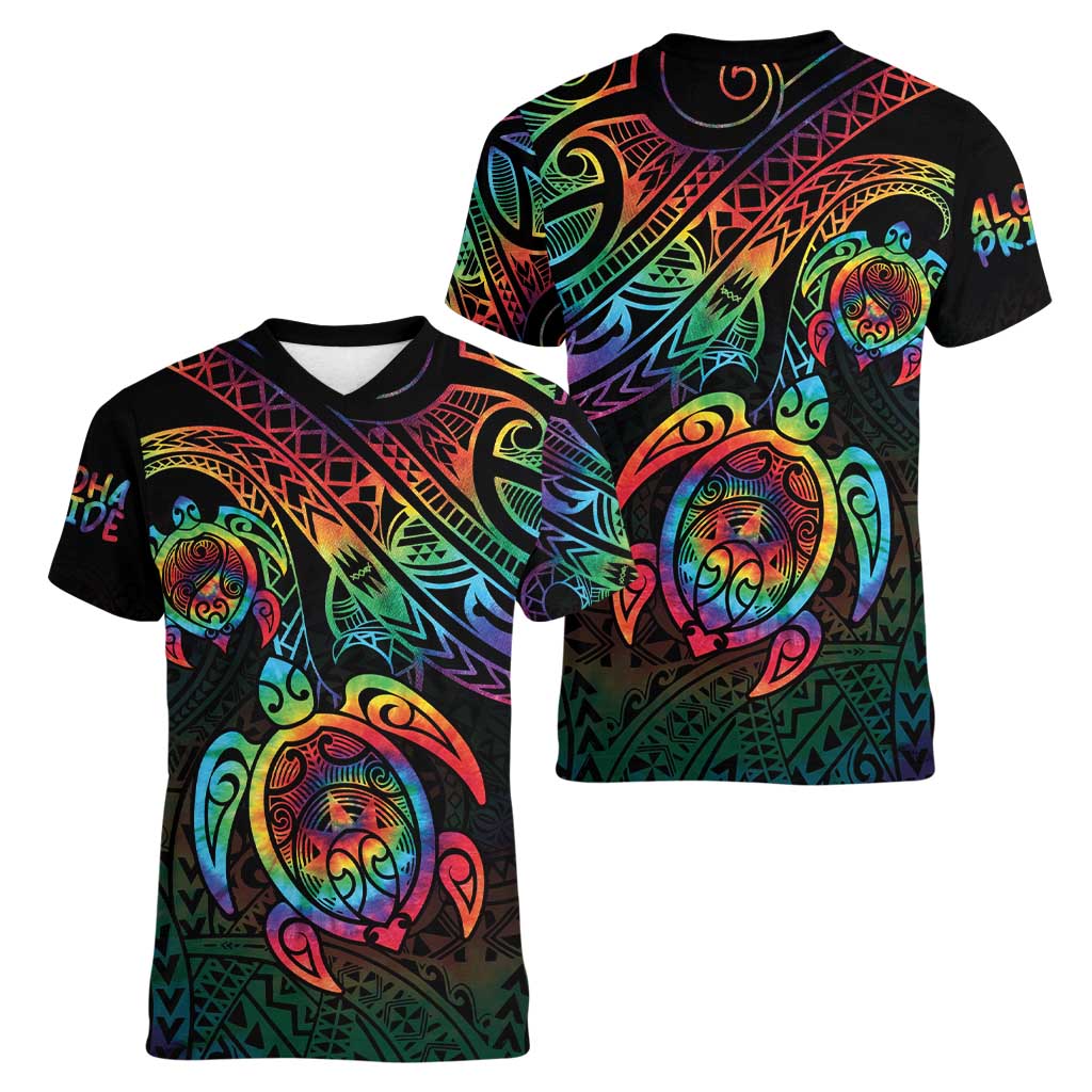 Hawaii Pride Women V-Neck T-Shirt Rainbow Swirls