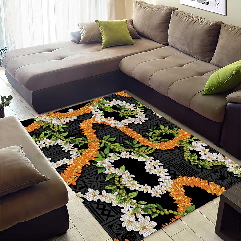 Aloha Festive Hawaii Area Rug Mokihana - Maile and Ilima on Black - Polynesian Pride