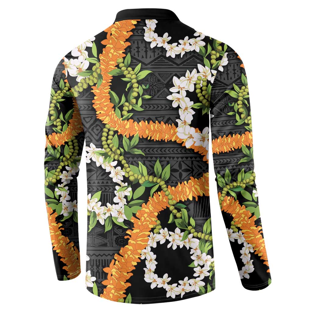 Aloha Festive Hawaii Button Sweatshirt Mokihana - Maile and Ilima on Black - Polynesian Pride