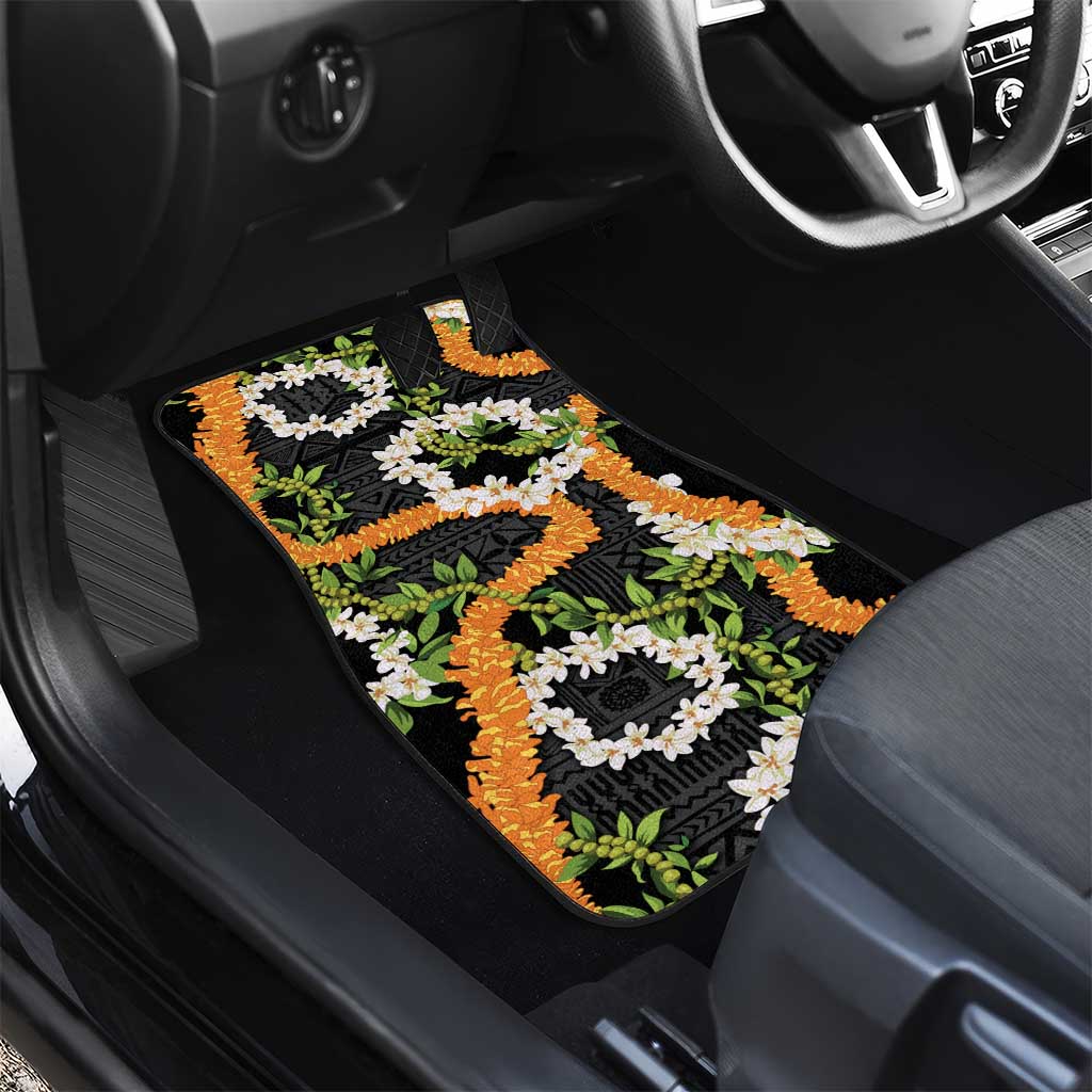 Aloha Festive Hawaii Car Mats Mokihana - Maile and Ilima on Black - Polynesian Pride