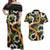 Aloha Festive Hawaii Couples Matching Off Shoulder Maxi Dress and Hawaiian Shirt Mokihana - Maile and Ilima on Black - Polynesian Pride