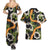Aloha Festive Hawaii Couples Matching Summer Maxi Dress and Hawaiian Shirt Mokihana - Maile and Ilima on Black - Polynesian Pride