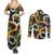 Aloha Festive Hawaii Couples Matching Summer Maxi Dress and Long Sleeve Button Shirt Mokihana - Maile and Ilima on Black - Polynesian Pride