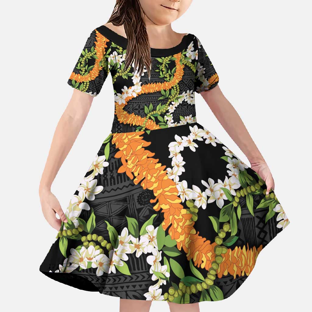 Aloha Festive Hawaii Family Matching Long Sleeve Bodycon Dress and Hawaiian Shirt Mokihana - Maile and Ilima on Black - Polynesian Pride