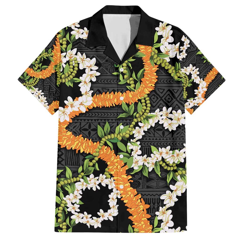 Aloha Festive Hawaii Family Matching Short Sleeve Bodycon Dress and Hawaiian Shirt Mokihana - Maile and Ilima on Black - Polynesian Pride