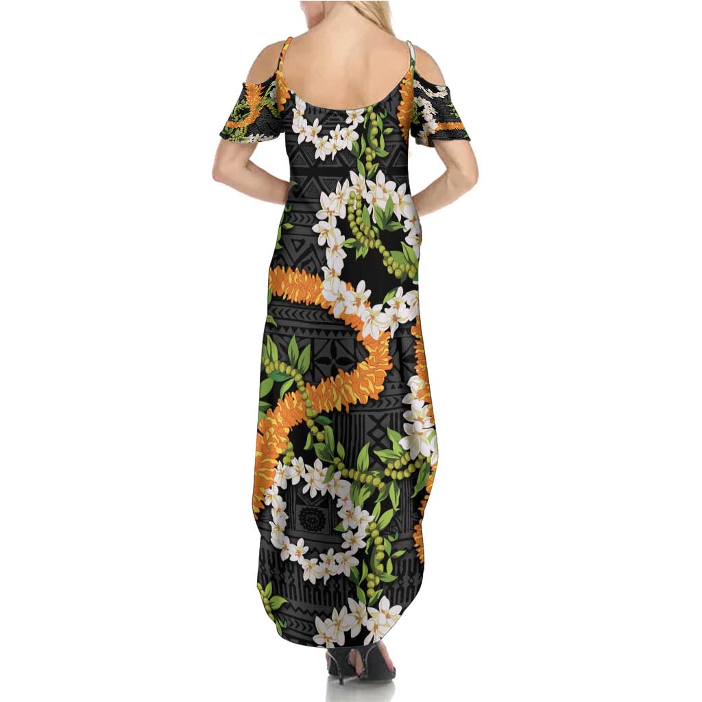 Aloha Festive Hawaii Family Matching Summer Maxi Dress and Hawaiian Shirt Mokihana - Maile and Ilima on Black - Polynesian Pride